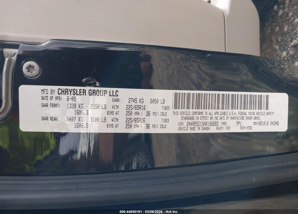 2010 CHRYSLER TOWN & COUNTRY TOURING VIN: 2A4RR5D15AR102683