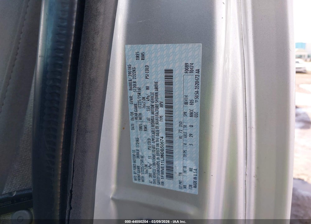 2008 FORD E-150 XL/XLT VIN: 1FMNE11L38DB50674