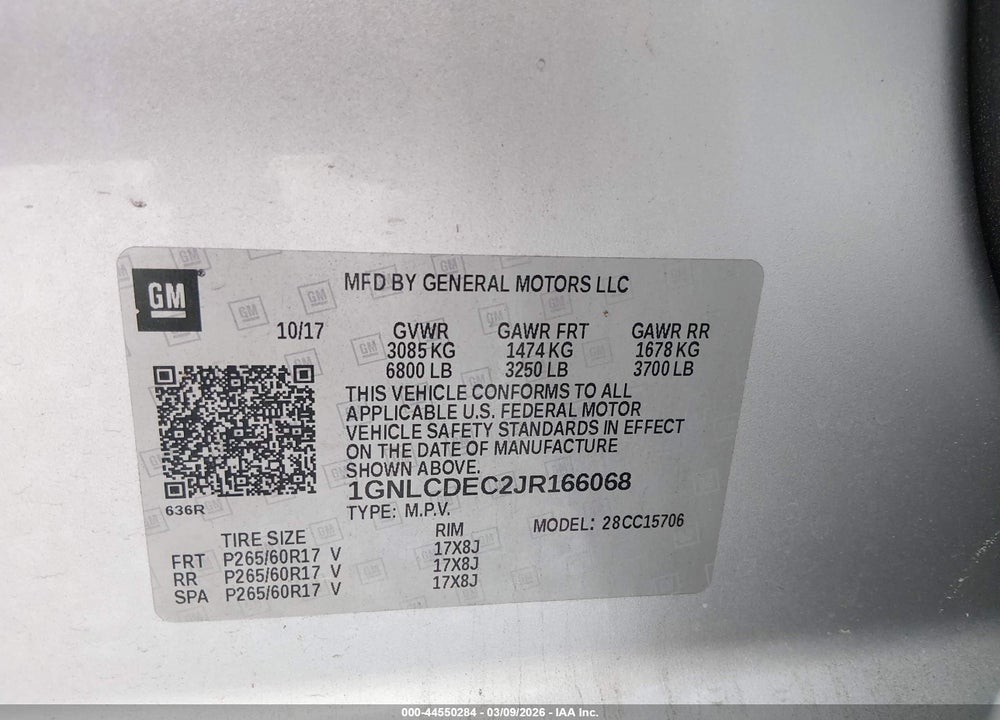 2018 CHEVROLET TAHOE COMMERCIAL FLEET VIN: 1GNLCDEC2JR166068