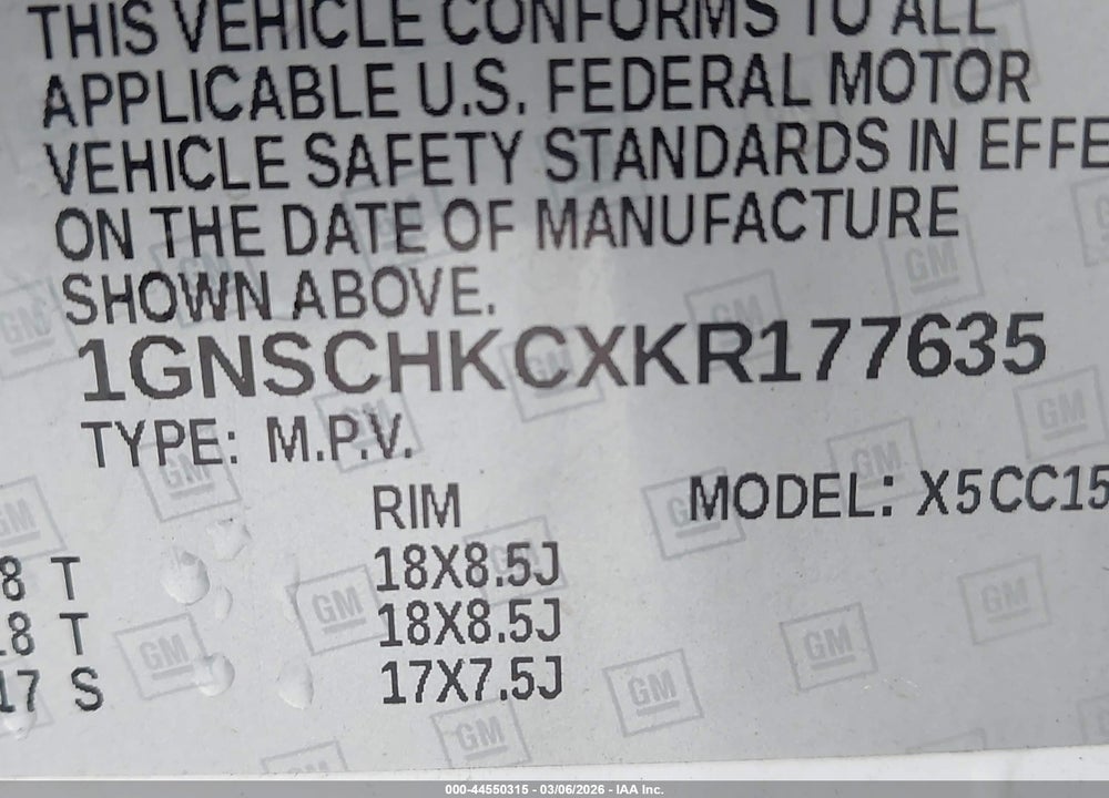 2019 CHEVROLET SUBURBAN LT VIN: 1GNSCHKCXKR177635