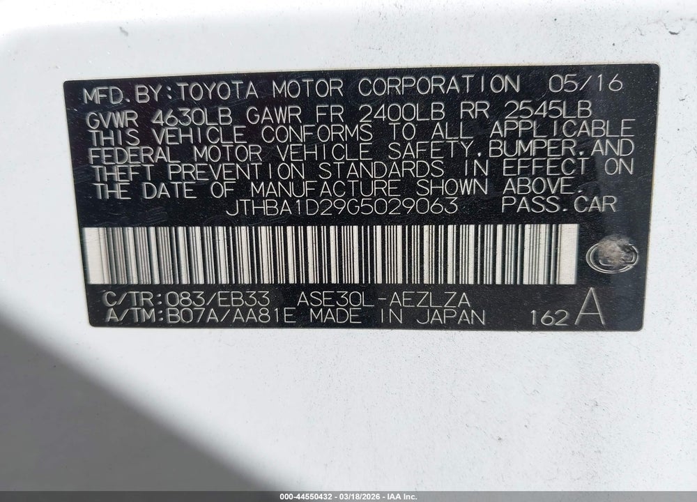 2016 LEXUS IS 200T VIN: JTHBA1D29G5029063
