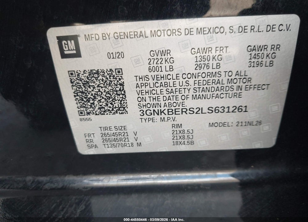 2020 CHEVROLET BLAZER FWD RS VIN: 3GNKBERS2LS631261