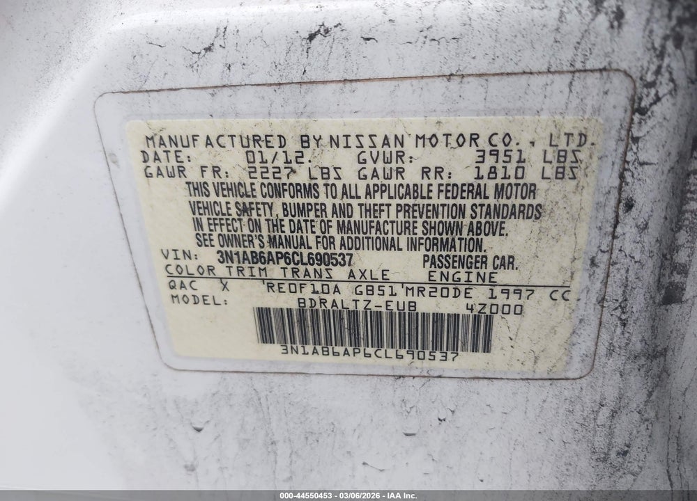 2012 NISSAN SENTRA 2.0 S VIN: 3N1AB6AP6CL690537