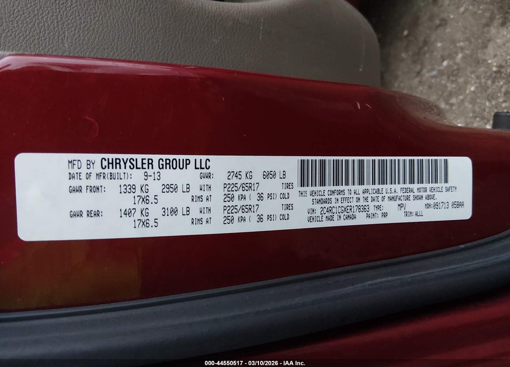 2014 CHRYSLER TOWN & COUNTRY TOURING-L VIN: 2C4RC1CGXER178363