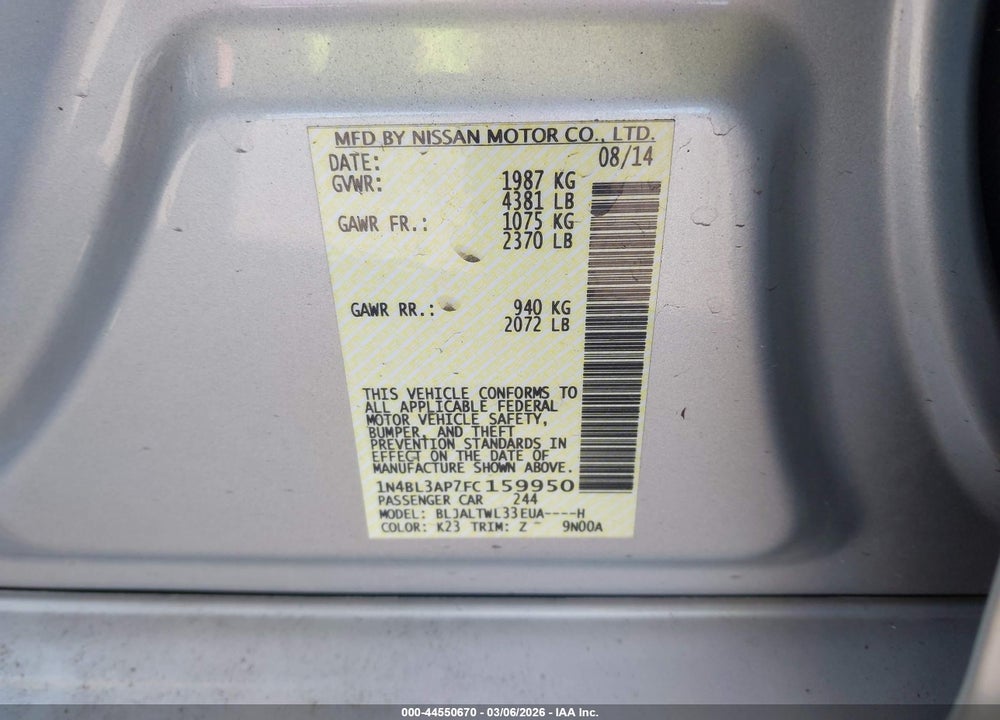 2015 NISSAN ALTIMA 3.5 SL VIN: 1N4BL3AP7FC159950