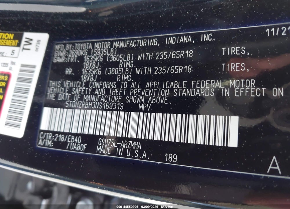 2022 TOYOTA HIGHLANDER XLE VIN: 5TDHZRBH3NS169319
