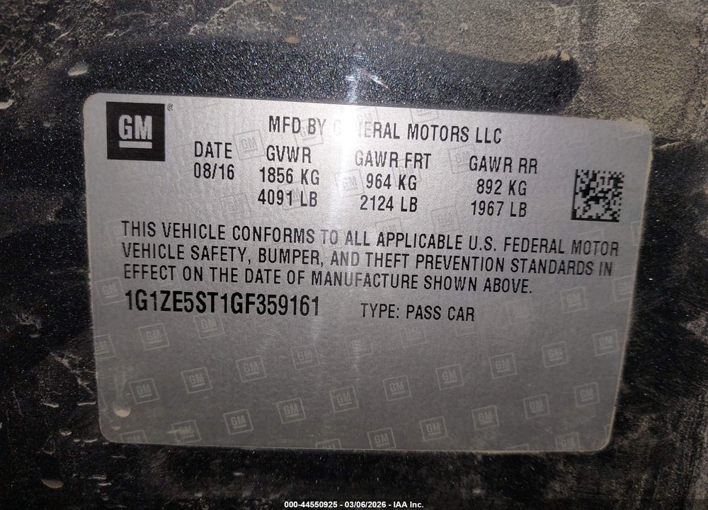 2016 CHEVROLET MALIBU 1LT VIN: 1G1ZE5ST1GF359161