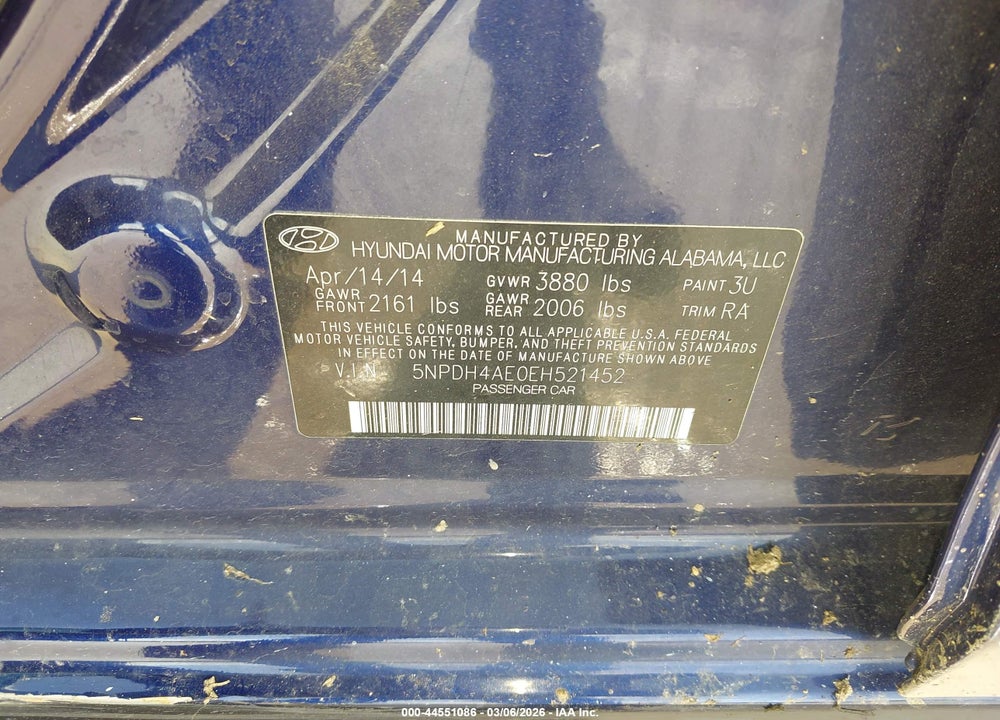 2014 HYUNDAI ELANTRA SE VIN: 5NPDH4AE0EH521452