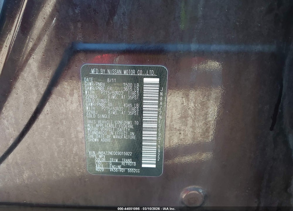 2012 INFINITI QX56 VIN: JN8AZ2NE0C9015922