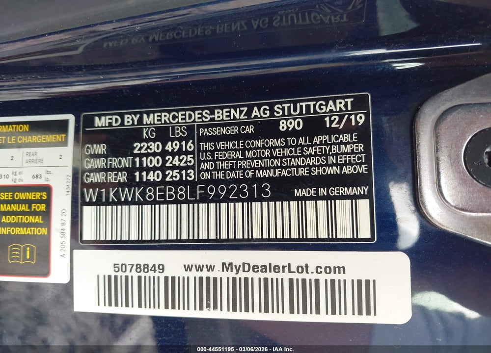 2020 MERCEDES-BENZ C 300 4MATIC VIN: W1KWK8EB8LF992313