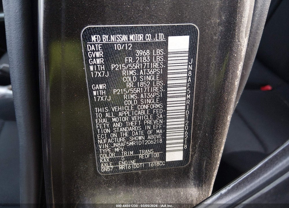 2013 NISSAN JUKE S VIN: JN8AF5MR1DT206218
