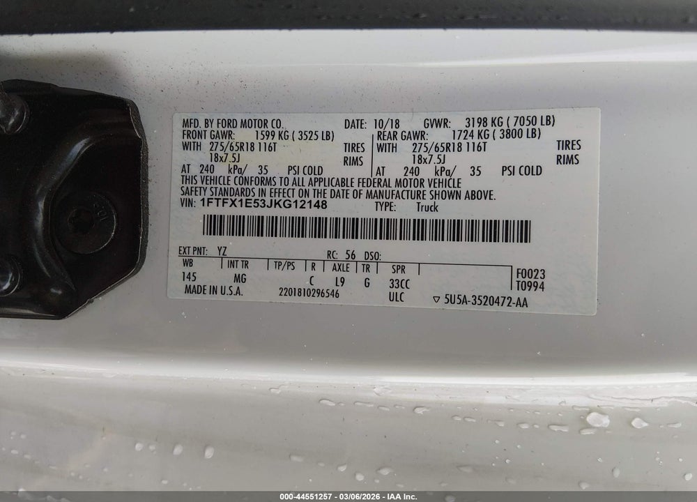 2018 FORD F-150 XLT VIN: 1FTFX1E53JKG12148