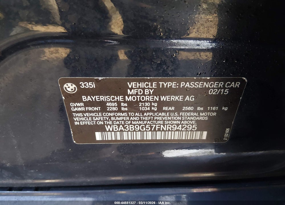 2015 BMW 335I XDRIVE VIN: WBA3B9G57FNR94295