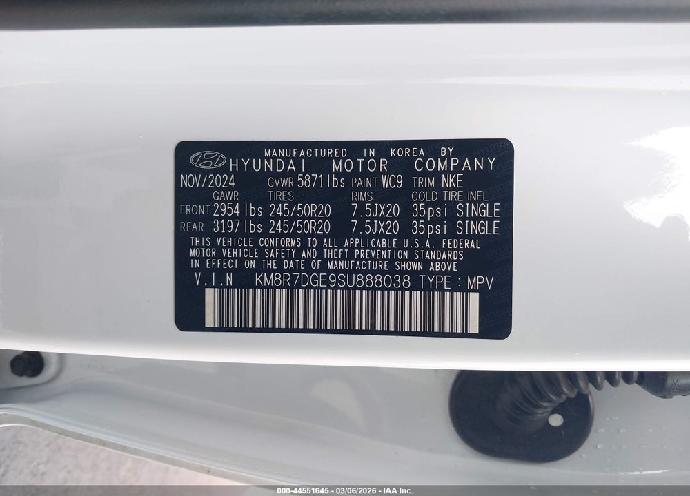 2025 HYUNDAI PALISADE CALLIGRAPHY NIGHT EDITION VIN: KM8R7DGE9SU888038
