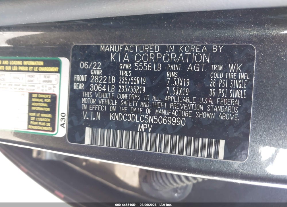 2022 KIA EV6 WIND VIN: KNDC3DLC5N5069990