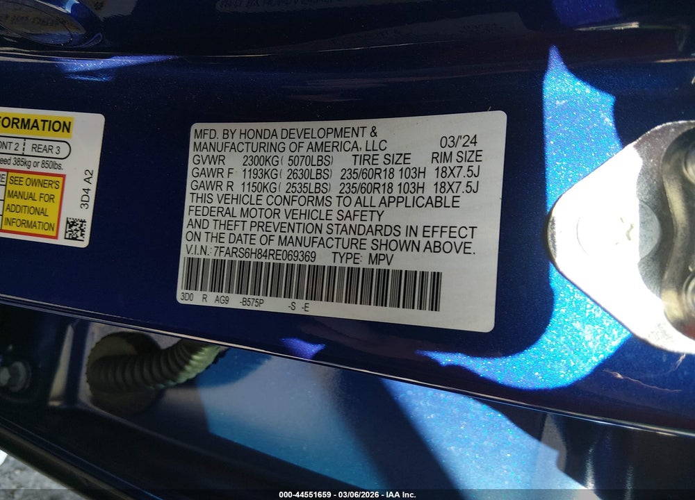 2024 HONDA CR-V HYBRID SPORT-L VIN: 7FARS6H84RE069369