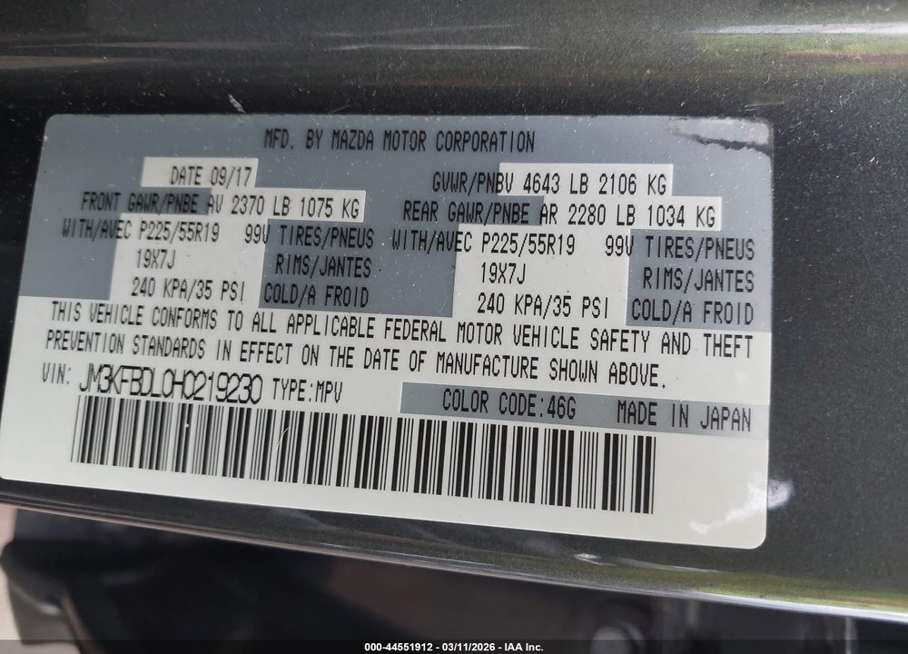 2017 MAZDA CX-5 GRAND TOURING VIN: JM3KFBDL0H0219230