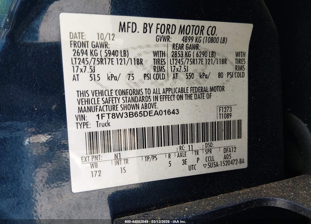 2013 FORD F-350 XL VIN: 1FT8W3B65DEA01643