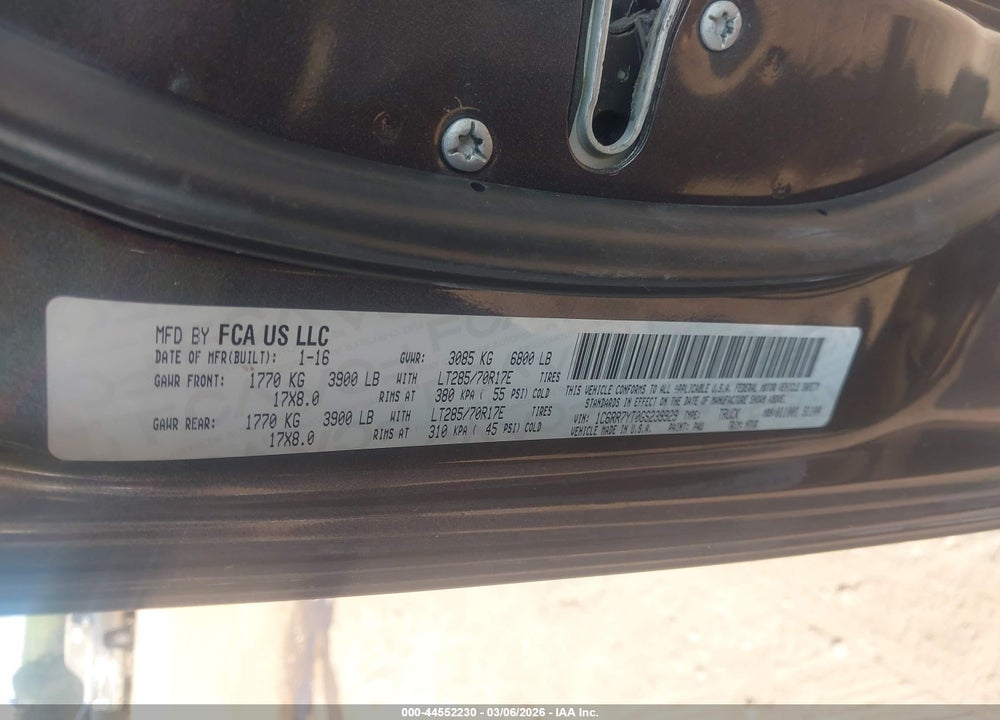 2016 RAM 1500 REBEL VIN: 1C6RR7YT0GS239929