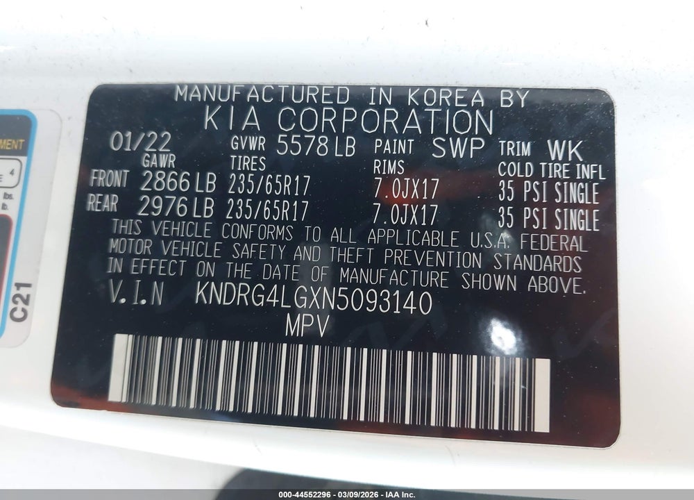 2022 KIA SORENTO HYBRID S VIN: KNDRG4LGXN5093140