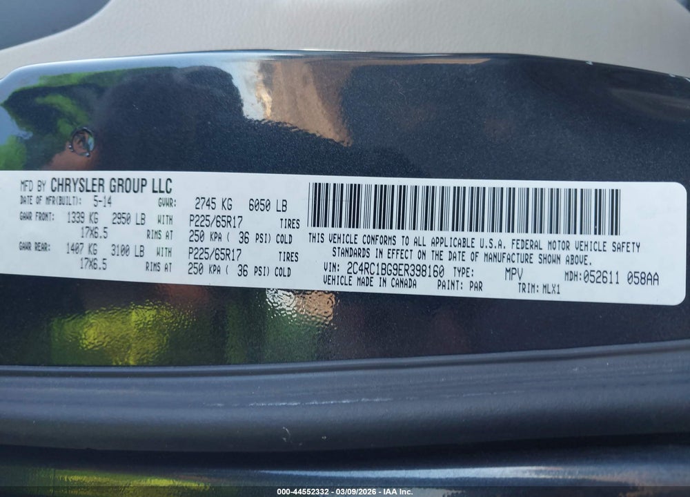 2014 CHRYSLER TOWN & COUNTRY TOURING VIN: 2C4RC1BG9ER398160