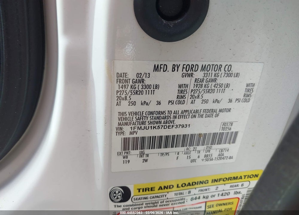 2013 FORD EXPEDITION LIMITED VIN: 1FMJU1K57DEF37931