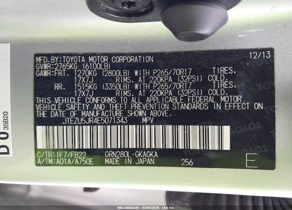 2014 TOYOTA 4RUNNER SR5 VIN: JTEZU5JR4E5071343