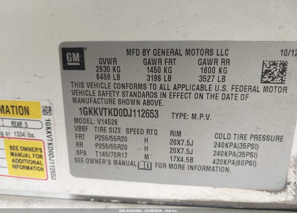 2013 GMC ACADIA DENALI VIN: 1GKKVTKD0DJ112653