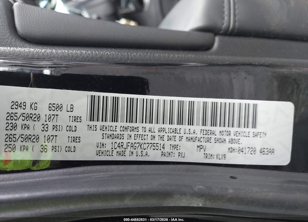 2019 JEEP GRAND CHEROKEE ALTITUDE 4X4 VIN: 1C4RJFAG7KC775514