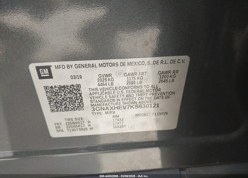 2019 CHEVROLET EQUINOX LS VIN: 3GNAXHEV7KS630121