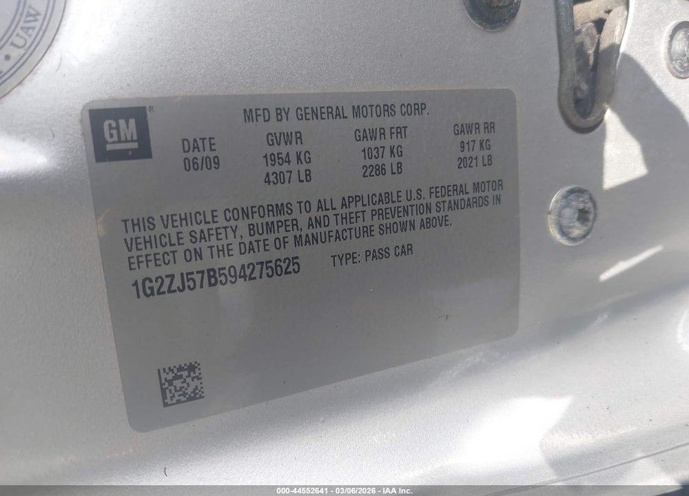 2009 PONTIAC G6 NEW SE VIN: 1G2ZJ57B594275625