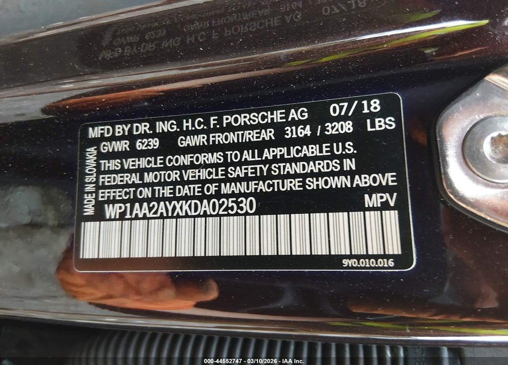 2019 PORSCHE CAYENNE VIN: WP1AA2AYXKDA02530