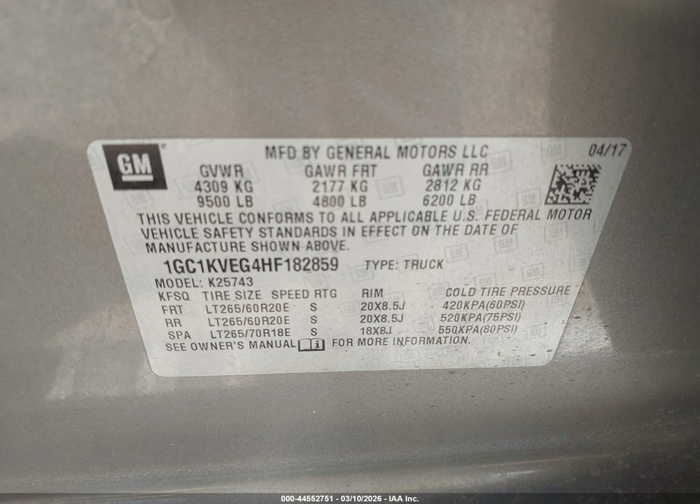 2017 CHEVROLET SILVERADO 2500HD LT VIN: 1GC1KVEG4HF182859