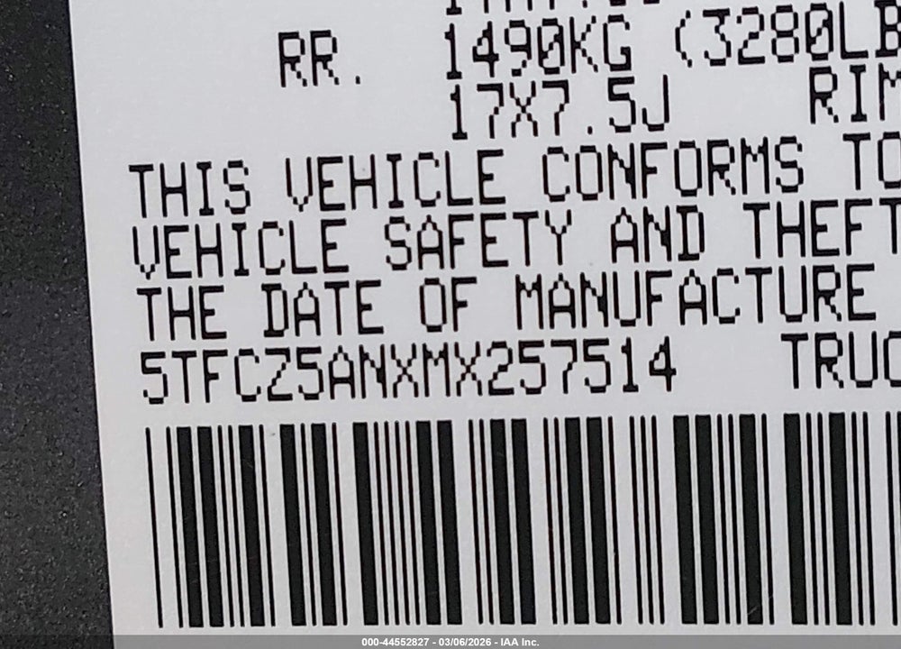 2021 TOYOTA TACOMA TRD SPORT VIN: 5TFCZ5ANXMX257514