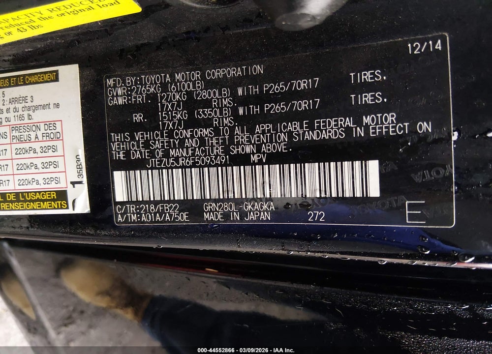 2015 TOYOTA 4RUNNER SR5 VIN: JTEZU5JR6F5093491