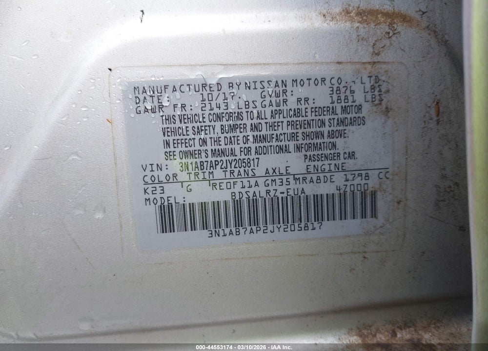 2018 NISSAN SENTRA SR VIN: 3N1AB7AP2JY205817