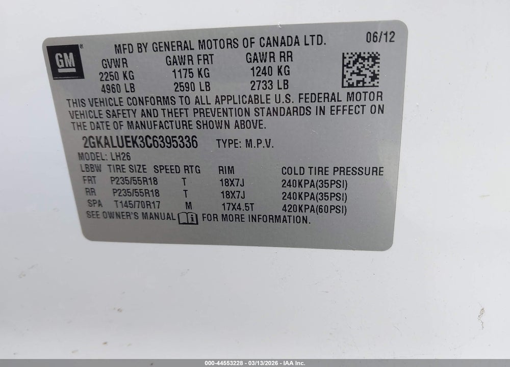 2012 GMC TERRAIN SLT-1 VIN: 2GKALUEK3C6395336