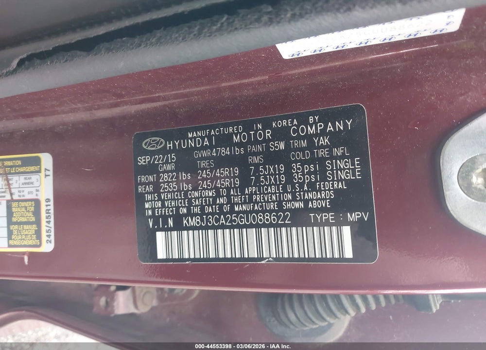 2016 HYUNDAI TUCSON LIMITED VIN: KM8J3CA25GU088622