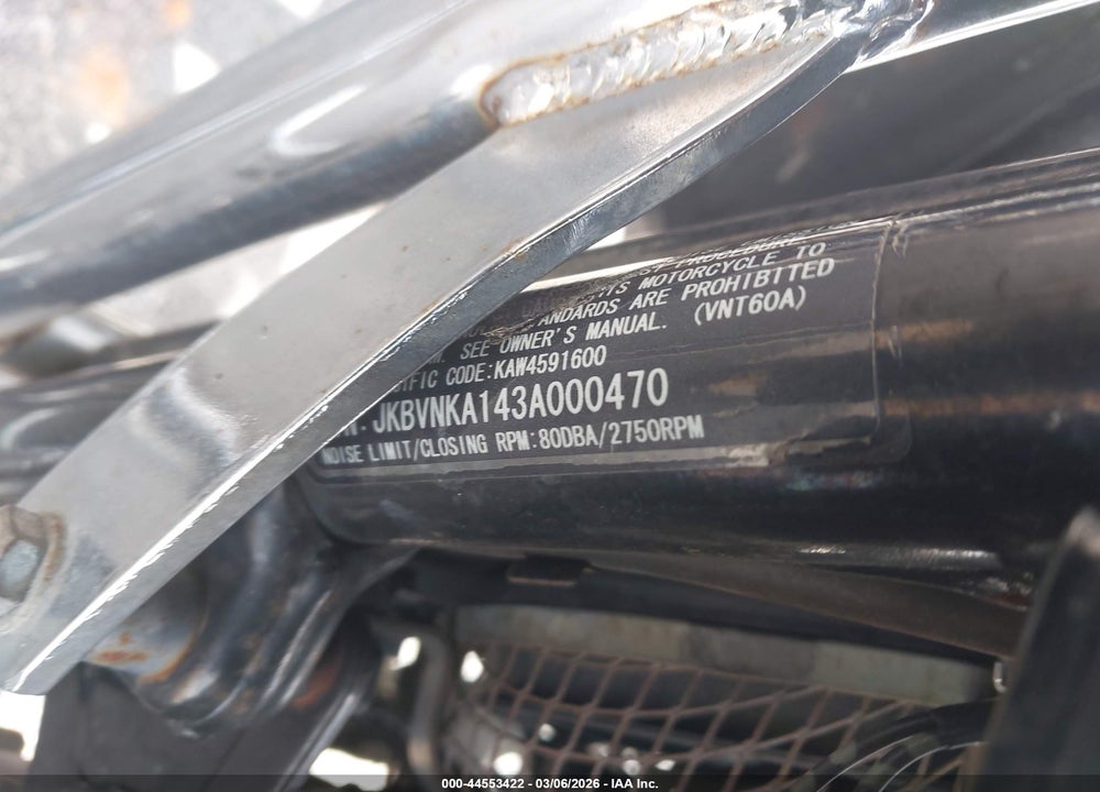 2003 KAWASAKI VN1600 A1 VIN: JKBVNKA143A000470