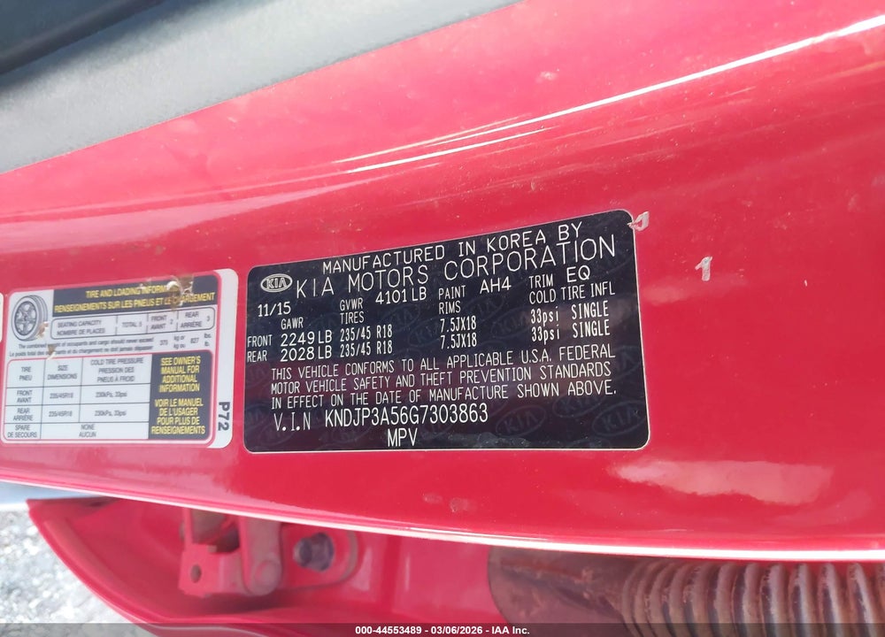 2016 KIA SOUL + VIN: KNDJP3A56G7303863