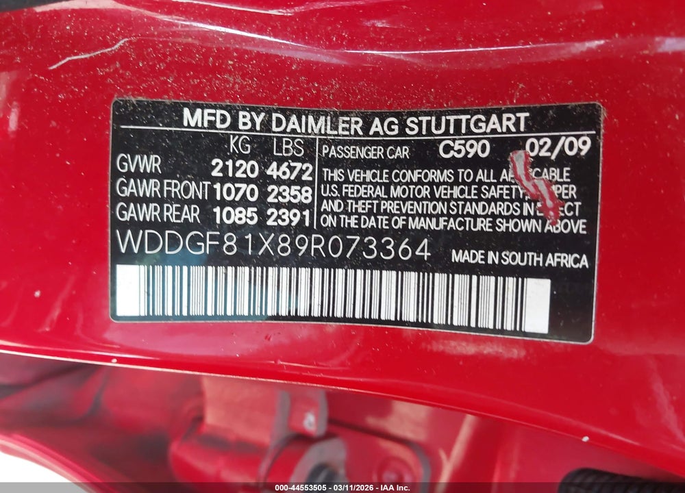 2009 MERCEDES-BENZ C 300 SPORT 4MATIC VIN: WDDGF81X89R073364