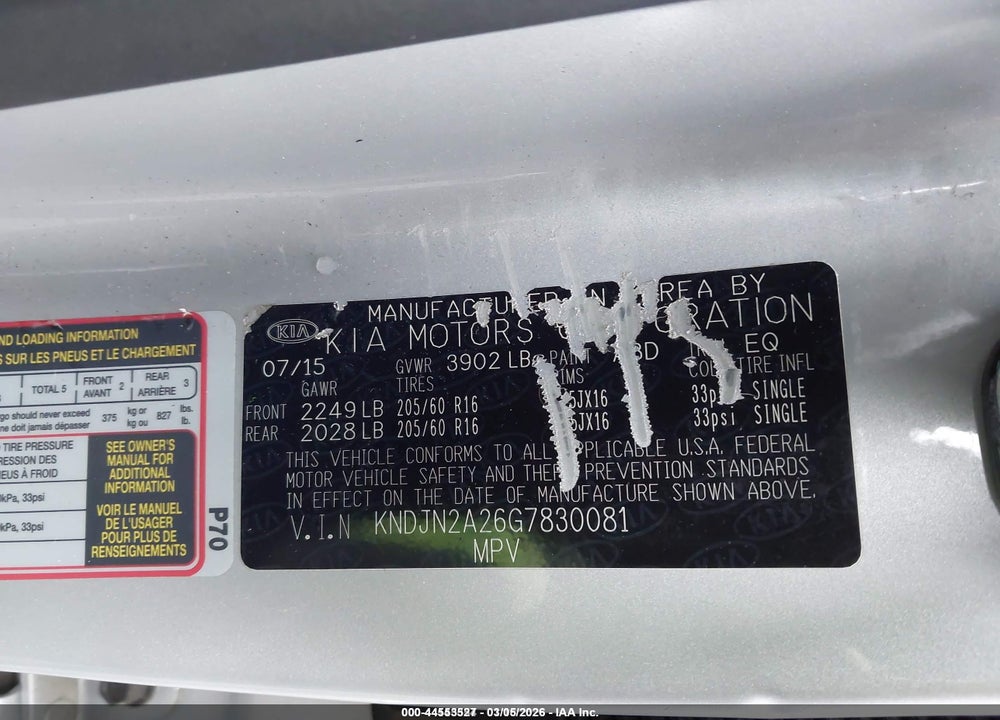2016 KIA SOUL VIN: KNDJN2A26G7830081