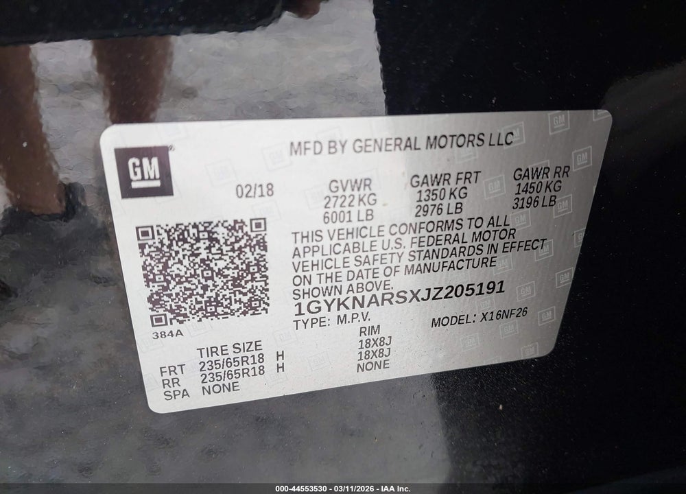 2018 CADILLAC XT5 STANDARD VIN: 1GYKNARSXJZ205191