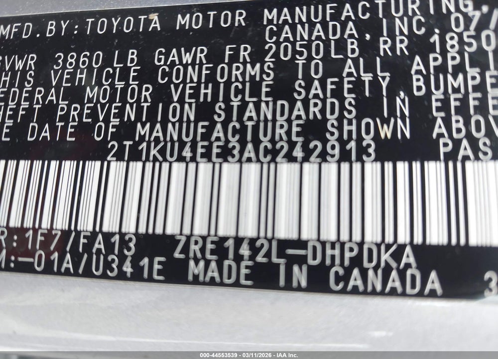 2010 TOYOTA MATRIX VIN: 2T1KU4EE3AC242913