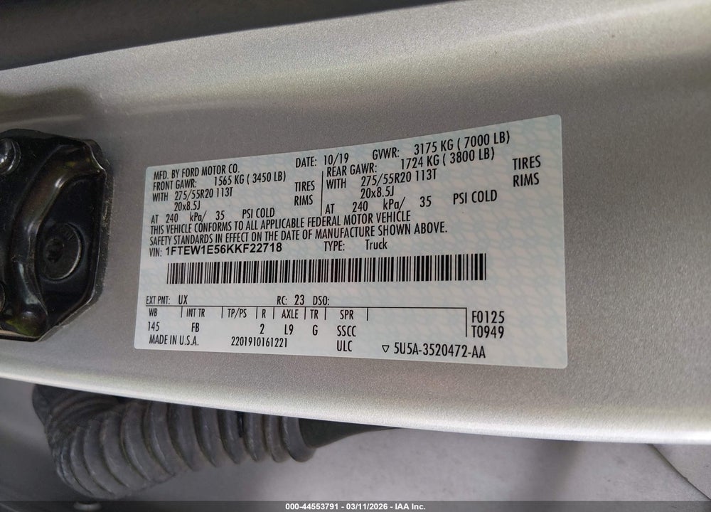 2019 FORD F-150 XLT VIN: 1FTEW1E56KKF22718