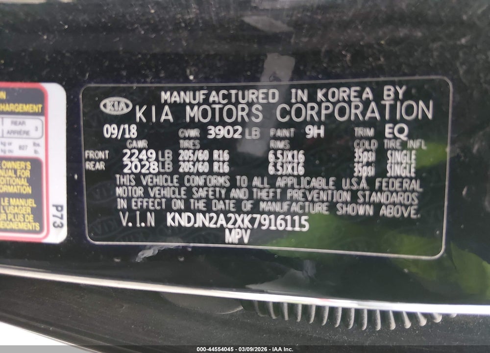 2019 KIA SOUL VIN: KNDJN2A2XK7916115