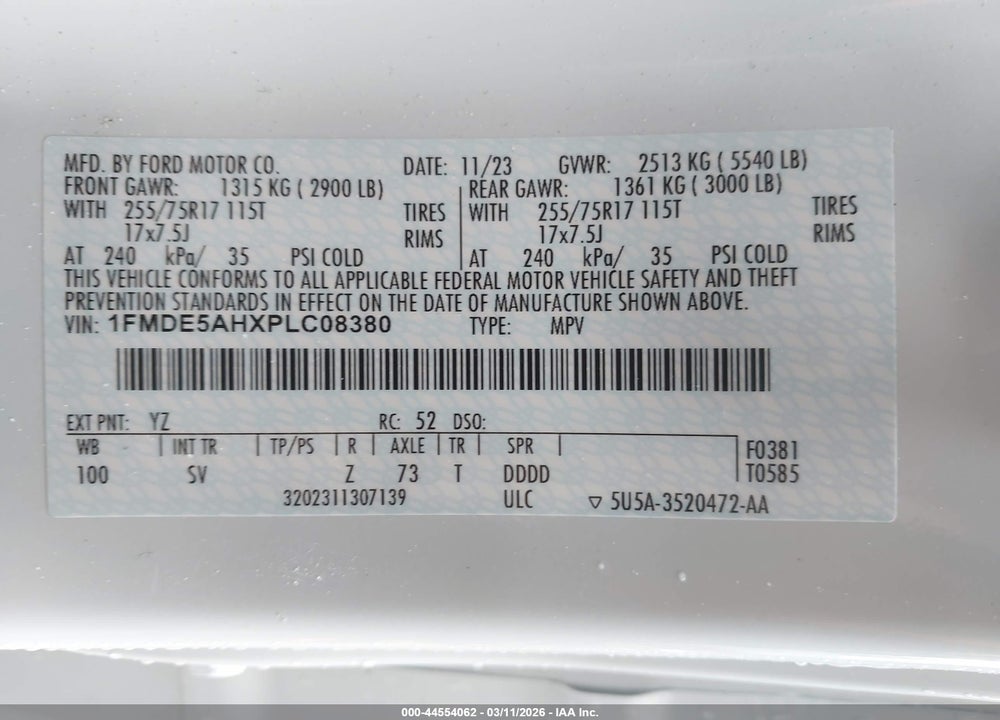 2023 FORD BRONCO BIG BEND VIN: 1FMDE5AHXPLC08380