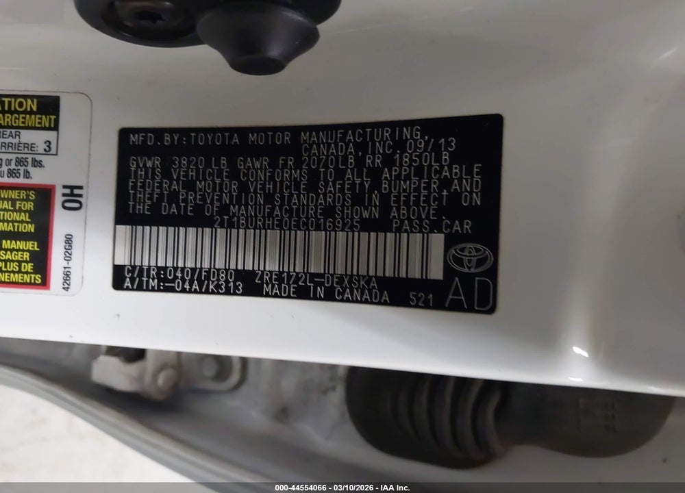 2014 TOYOTA COROLLA S PLUS VIN: 2T1BURHE0EC016925