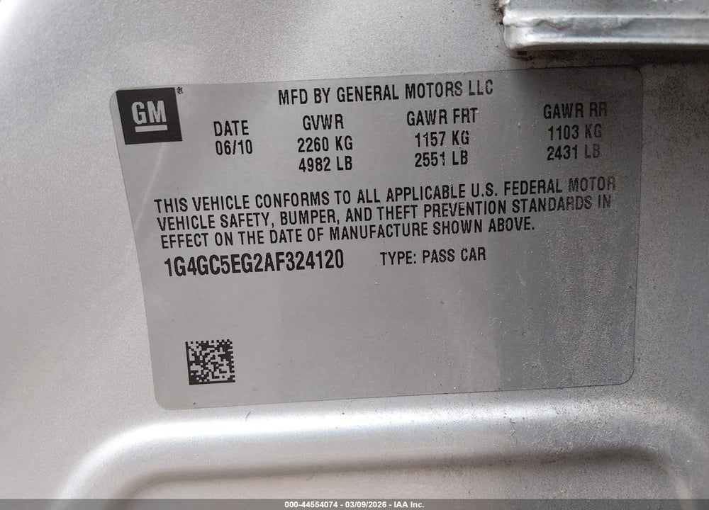 2010 BUICK LACROSSE CXL VIN: 1G4GC5EG2AF324120