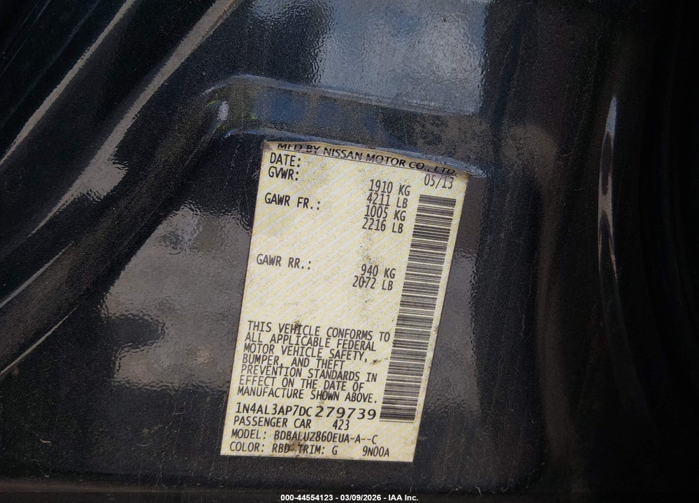 2013 NISSAN ALTIMA 2.5 SV VIN: 1N4AL3AP7DC279739